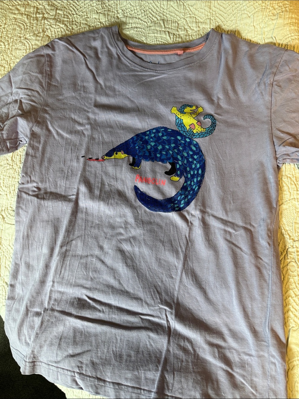 Kids Short-Sleeve Graphic Tee in Light Purple with Pangolin Design